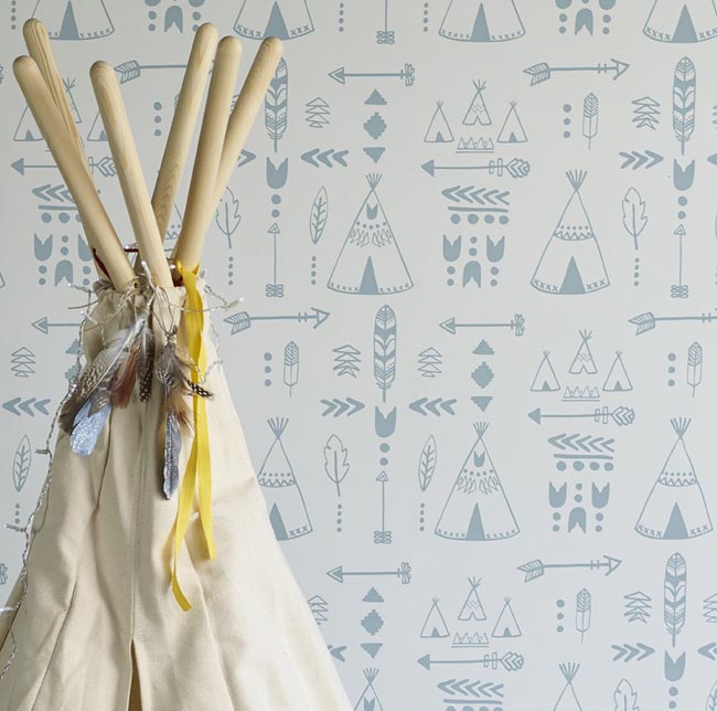 Hibou Home_Teepees wallpaper_Storm Green & Grey_HH01001