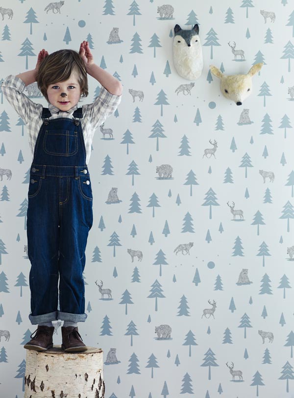 Hibou Home_Into the Wild wallpaper_HH00602_Grey_Storm Green_kids_low res
